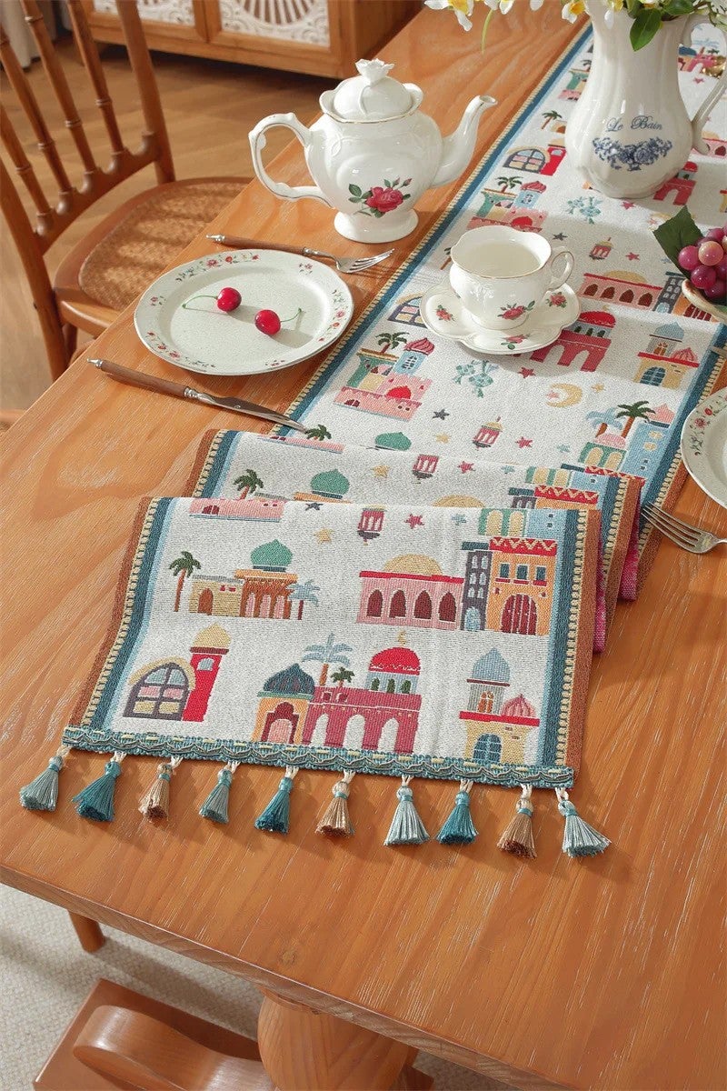 Bluejw 2026 Ramadan Kareem EID Mubarak Tablecloth Moon Star Castle 35*180cm Table Runner for Muslim Home Hotel Holiday Supplies - Image 3